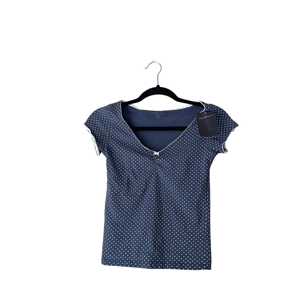 Brandy Melville Navy Blue Polka Dot Cap Sleeve Top